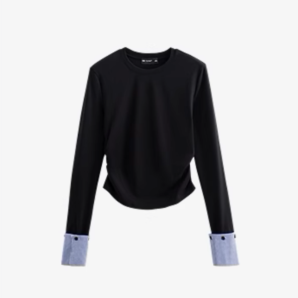 【2color】ギンガムチェックカフスクルーネックトップ《Z00926》