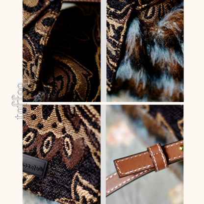 ファー付きダマスク織りショルダーバッグ　《Z00788》