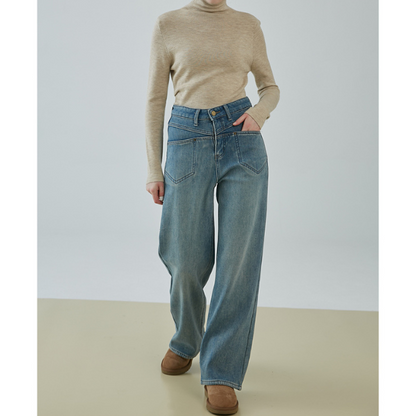 【2color】ハイウエストカジュアルストレートジーンズ X-482