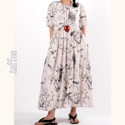 星座柄Aラインルーズワンピース 　Z00419