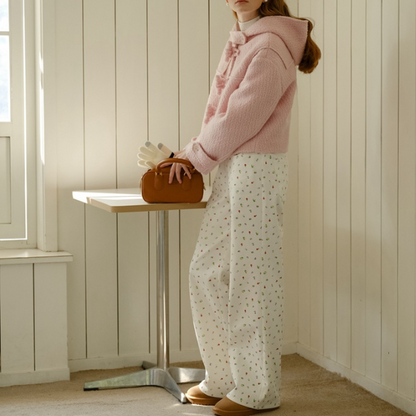 小花柄ワイドレッグカジュアルパンツ Z00017