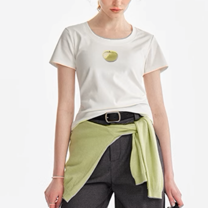 【2color】グリーンアップルプリントクルーネックトップ《Z01012》