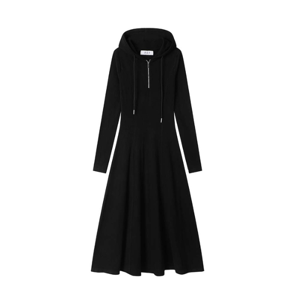 【2color】フィット＆フレアパーカーワンピース　X-344