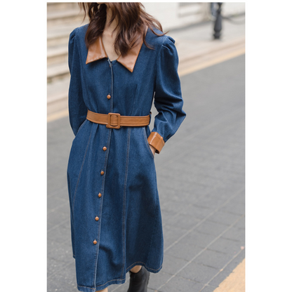 異素材ミックスバイカラーデニムワンピース　AU-225