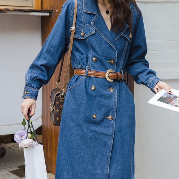 ダブルブレストデニムワンピース AU-325