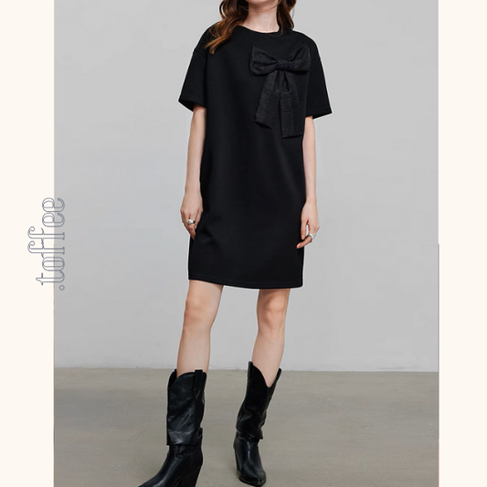 ビッグリボンデザインAラインミニ丈ワンピース《Z00931》