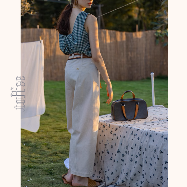 【3color】ベルトループ付きハイウエストストレートクロップドパンツ《Z00870》