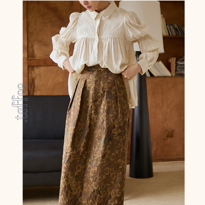 パフスリーブジャガードブラウス　《Z00808》