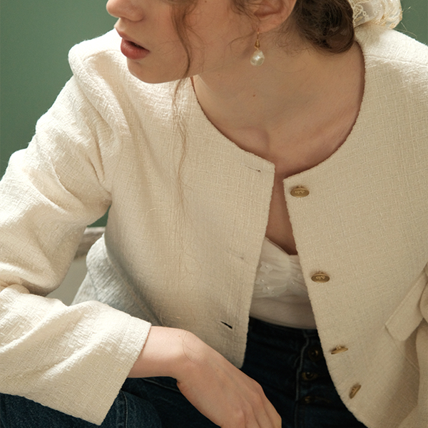 ラウンドネックツイードショートジャケット　Z00622