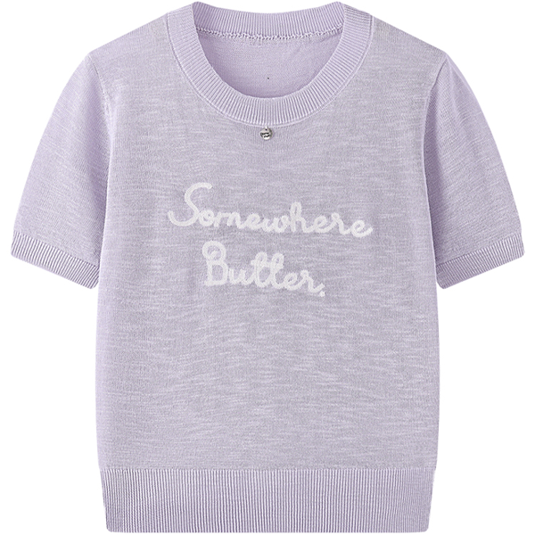 【7color】レター刺繍入りクルーネック半袖ニット　Z00393