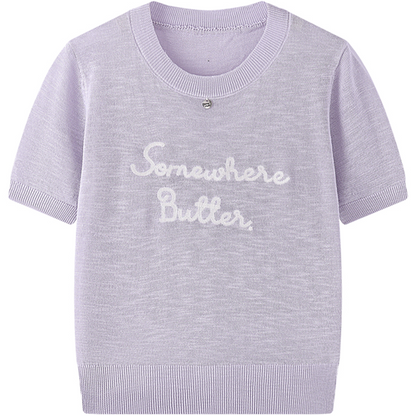 【7color】レター刺繍入りクルーネック半袖ニット　Z00393