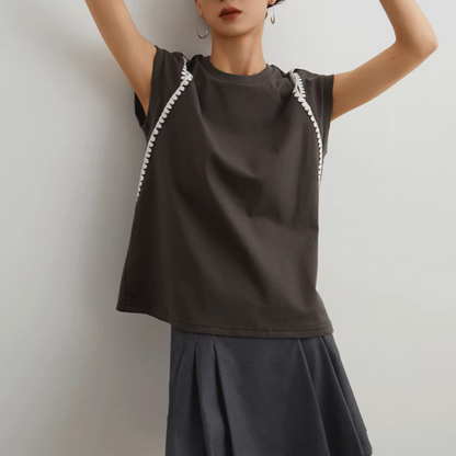 カットアウトフレンチスリーブクルーネックトップ《Z00949》