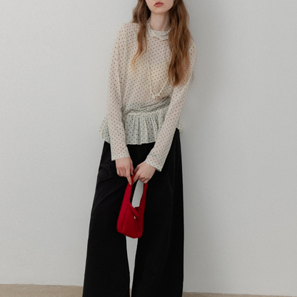 シースルードット柄ペプラムブラウス　《Z00715》