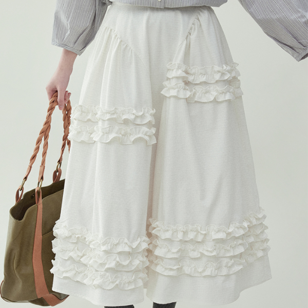 【2color】レースディテールハイウエストフレアスカート　《Z00729》