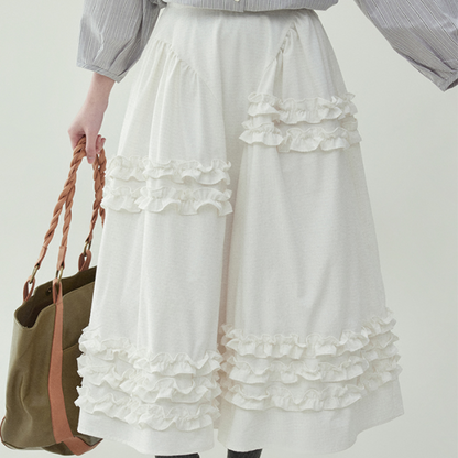 【2color】レースディテールハイウエストフレアスカート　《Z00729》