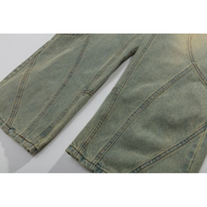 【2color】ジッパーデザイン切り替えデニム X-364