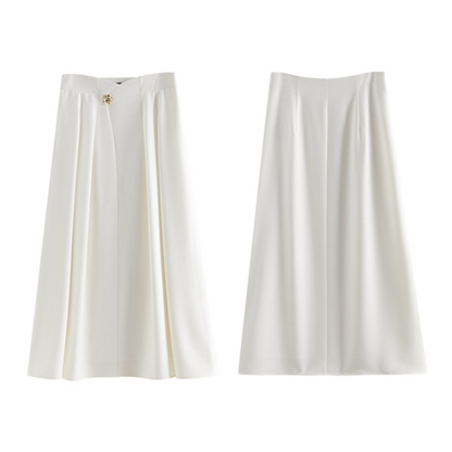 【2color】ゴールドボタン付きハイウエストAラインスカート Z00094