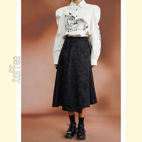 幻想的な水墨画ジャガードが織りなす：オリエンタルサスペンダースカート C0188