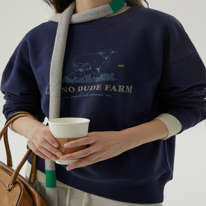 牧場プリントのレトロスウェットプルオーバー《Z01079》