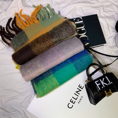 【8color】マルチカラーが映えるロング丈ブロックチェックマフラー《Z01185》