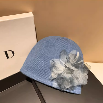 【8color】同色フラワーが華やぐ＊チュール花びらニットビーニー《Z01195》