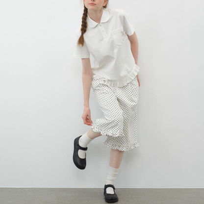 フリル裾花刺繍ポケット付き半袖トップス《Z01107》