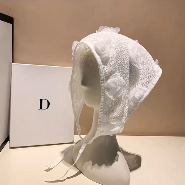 【3color】花飾りが揺れる＊メッシュヘッドスカーフ《Z01196》