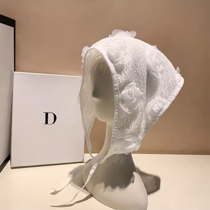 【3color】花飾りが揺れる＊メッシュヘッドスカーフ《Z01196》