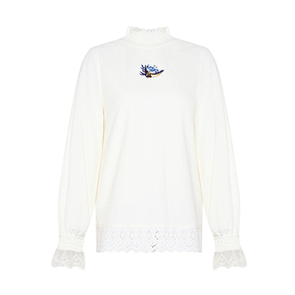 ハーフハイネックレースディテールトップ　《Z00672》