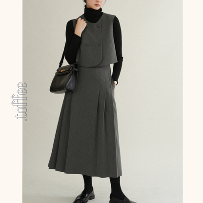 ノーカラークロップド丈ジャケット＆Aラインロングスカートセットアップ　《Z00761》