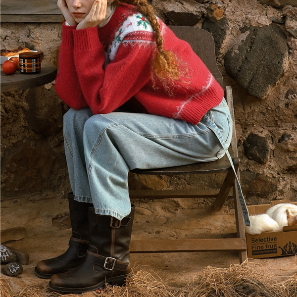 【2color】草花咲くヨーク刺繍のクロップドカーディガン《Z01078》