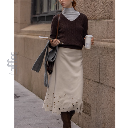 【2color】花柄レースAラインミディ丈スカート《Z00859》