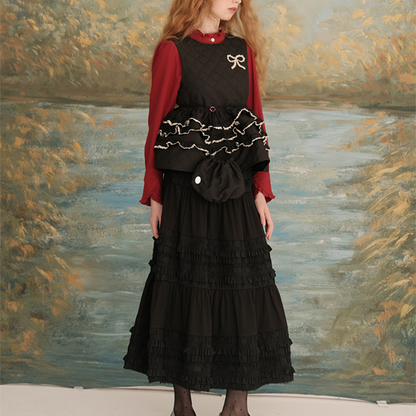 【2color】フリルネックショートブラウス　《Z00618》