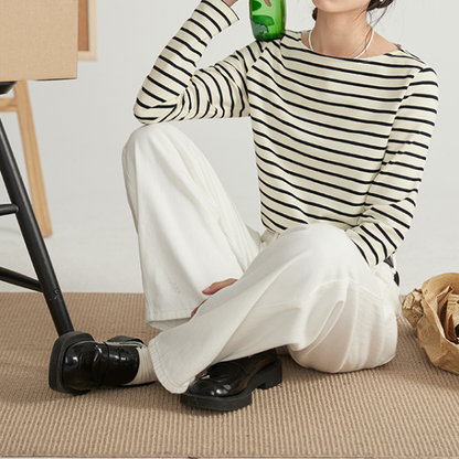 【2color】ストライプコットンロングTシャツ Z00200