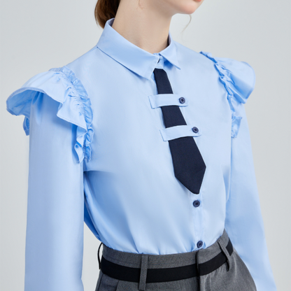 ショートネクタイフリルショルダーシャツ w-154