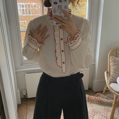 【2color】午後の針音と記憶の刺繍ブラウス《Z01158》