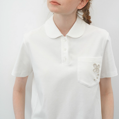 フリル裾花刺繍ポケット付き半袖トップス《Z01107》