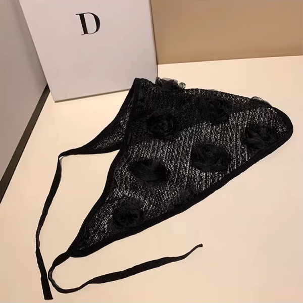 【3color】花飾りが揺れる＊メッシュヘッドスカーフ《Z01196》