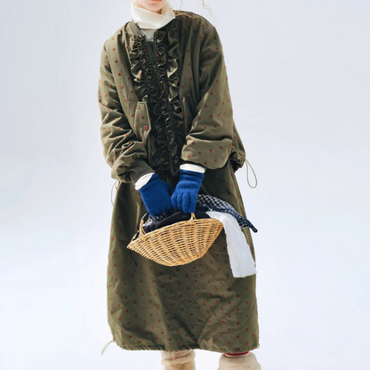 【2color】ドット柄フリルのバルーン裾キルティングジャケット《Z01360》