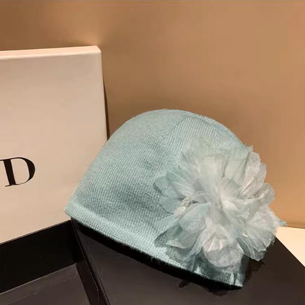 【8color】同色フラワーが華やぐ＊チュール花びらニットビーニー《Z01195》