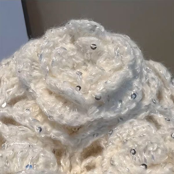 【4color】花モチーフが咲く＊かぎ針編みスパンコールニット帽《Z01194》