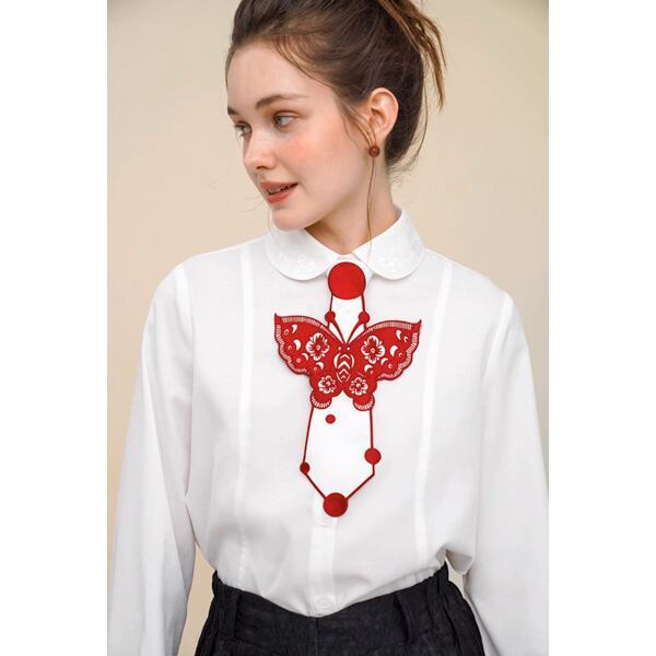 【2color】レトロバタフライ刺繍　ネオネクタイ C0137