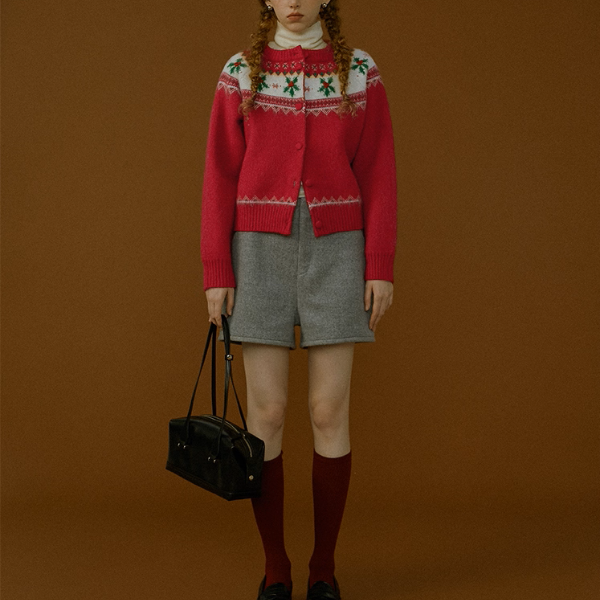 【2color】草花咲くヨーク刺繍のクロップドカーディガン《Z01078》