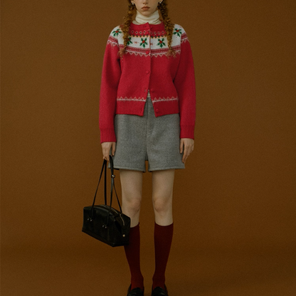 【2color】草花咲くヨーク刺繍のクロップドカーディガン《Z01078》