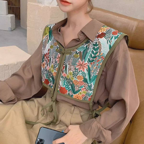 【10pattern】ヴィンテージ柄×リボン紐のレイヤードベスト《Z01208》