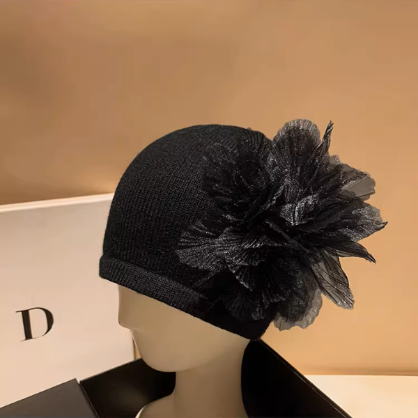 【8color】同色フラワーが華やぐ＊チュール花びらニットビーニー《Z01195》