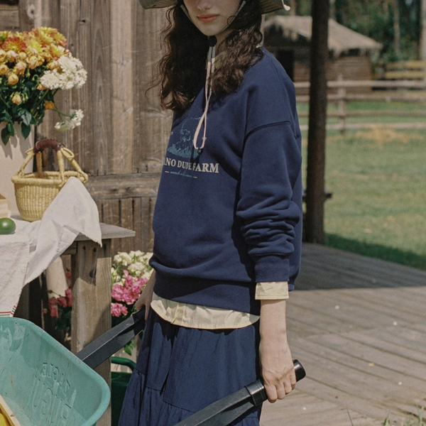 牧場プリントのレトロスウェットプルオーバー《Z01079》