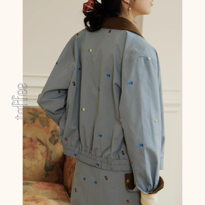 【2color】マルチカラー刺繍入りデニムセットアップ　Z00499