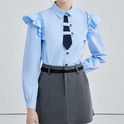 ショートネクタイフリルショルダーシャツ w-154