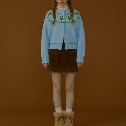 【2color】草花咲くヨーク刺繍のクロップドカーディガン《Z01078》